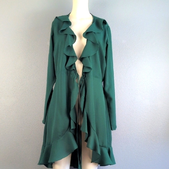 ASOS Green Asymmetrical Ruffled Wrap Dress - Picture 8 of 9